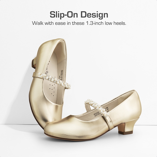 Girls' Rhinestone Mary Jane Low Heels - GOLD - 2